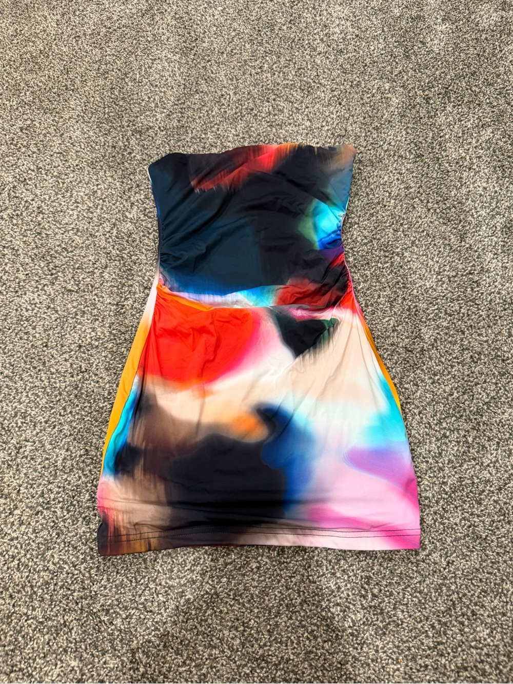 White Fox Boutique Multicolor Abstract Strapless Mini Dress